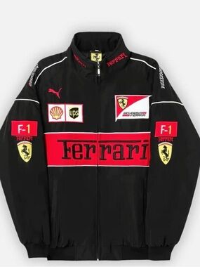 Formula 1 Ferrari Black and Red Racing Team Jacket